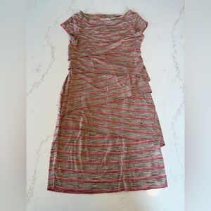 Bailey 44 Striped Asymmetrical Layered Knit Dress in Pink and Tan